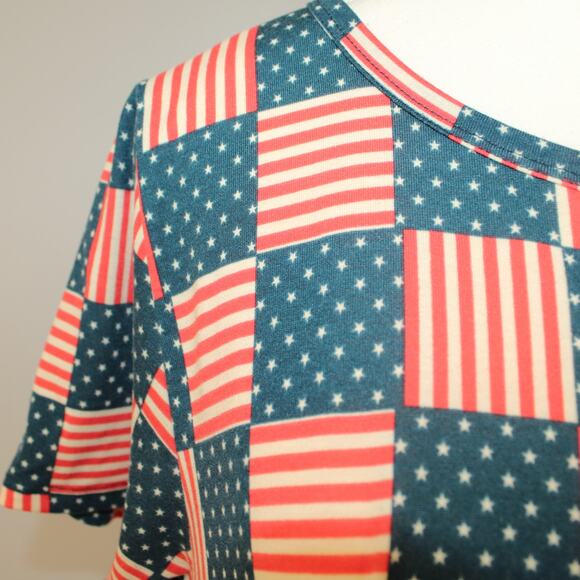 LULAROE Carly Flag Dress Med Americana Patriotic USA Red White Blue Midi - Picture 5 of 6